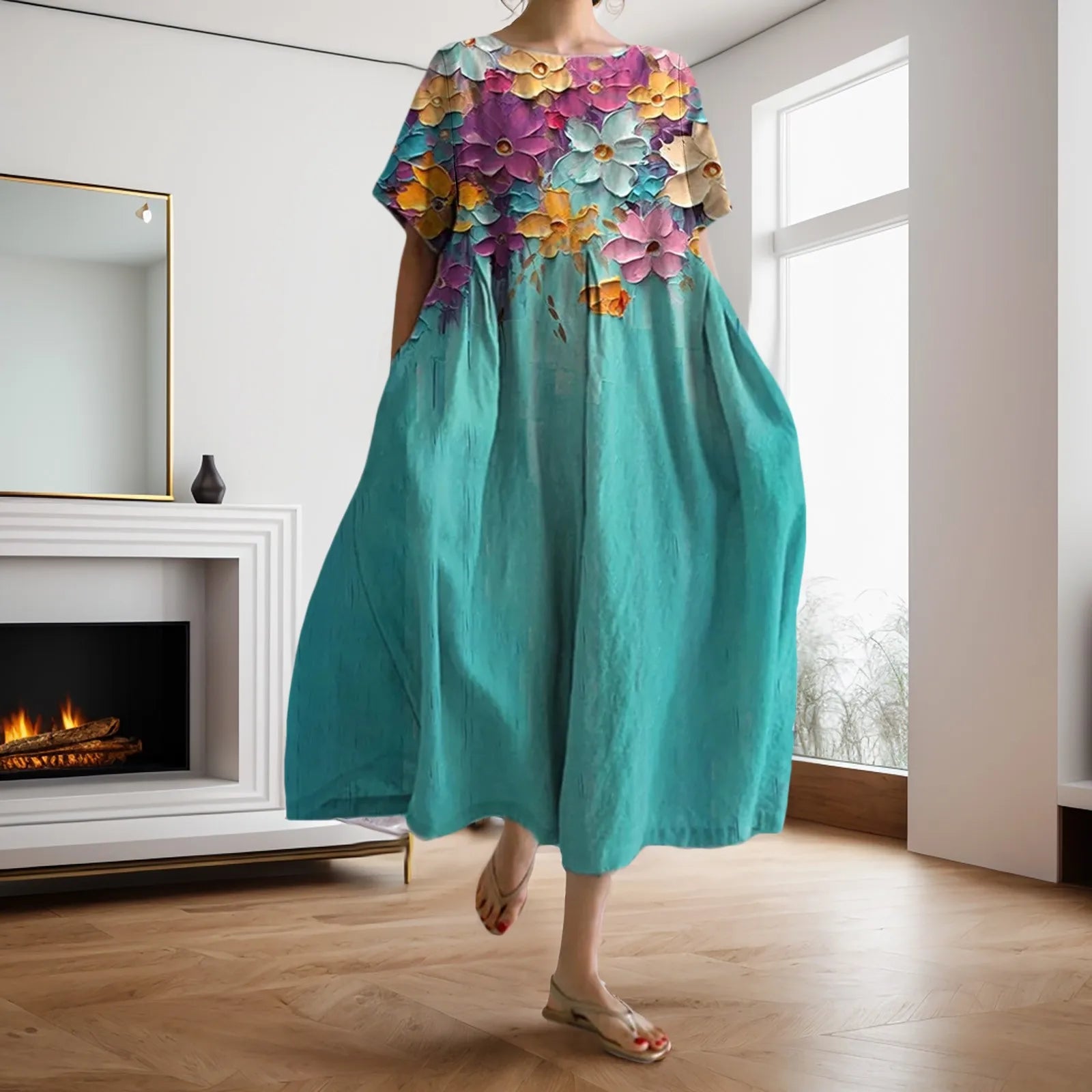 Dahlia - Robe à fleurs avec décolleté en V