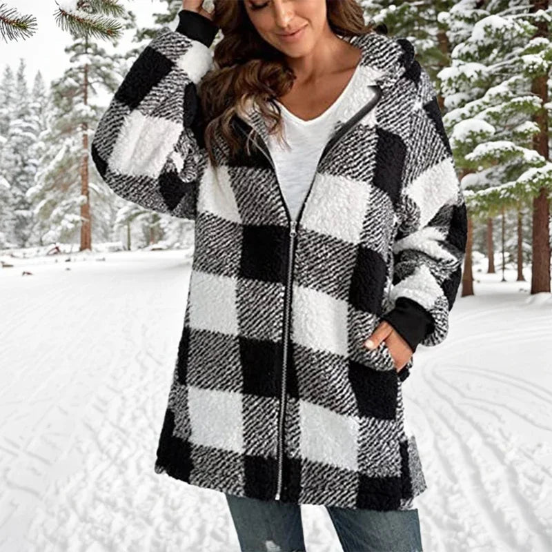Geneve - Oversized Plaid Hooded Coat
