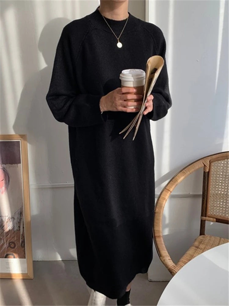 Calixte - Robe longue tricotée décontractée à col rond pour femme