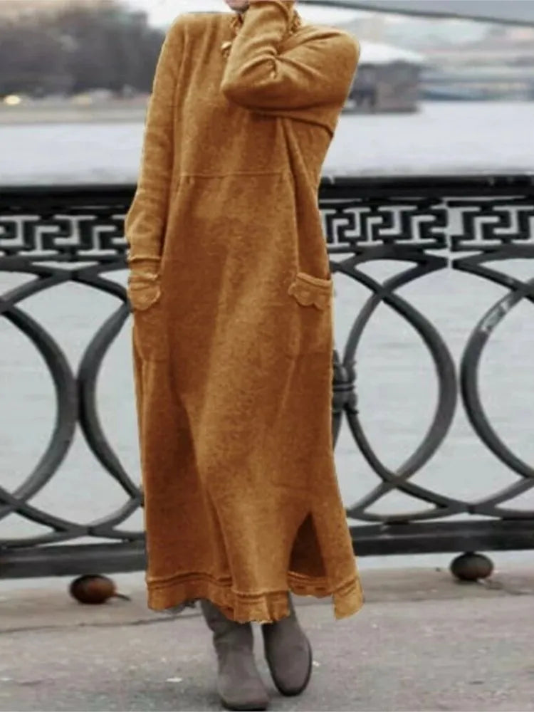 Delphine - Robe longue en velours décontractée et chaude