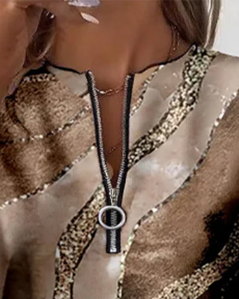 Dorevienne - Sweatshirt Décontracté à Demi-Zip Imprimé Vintage