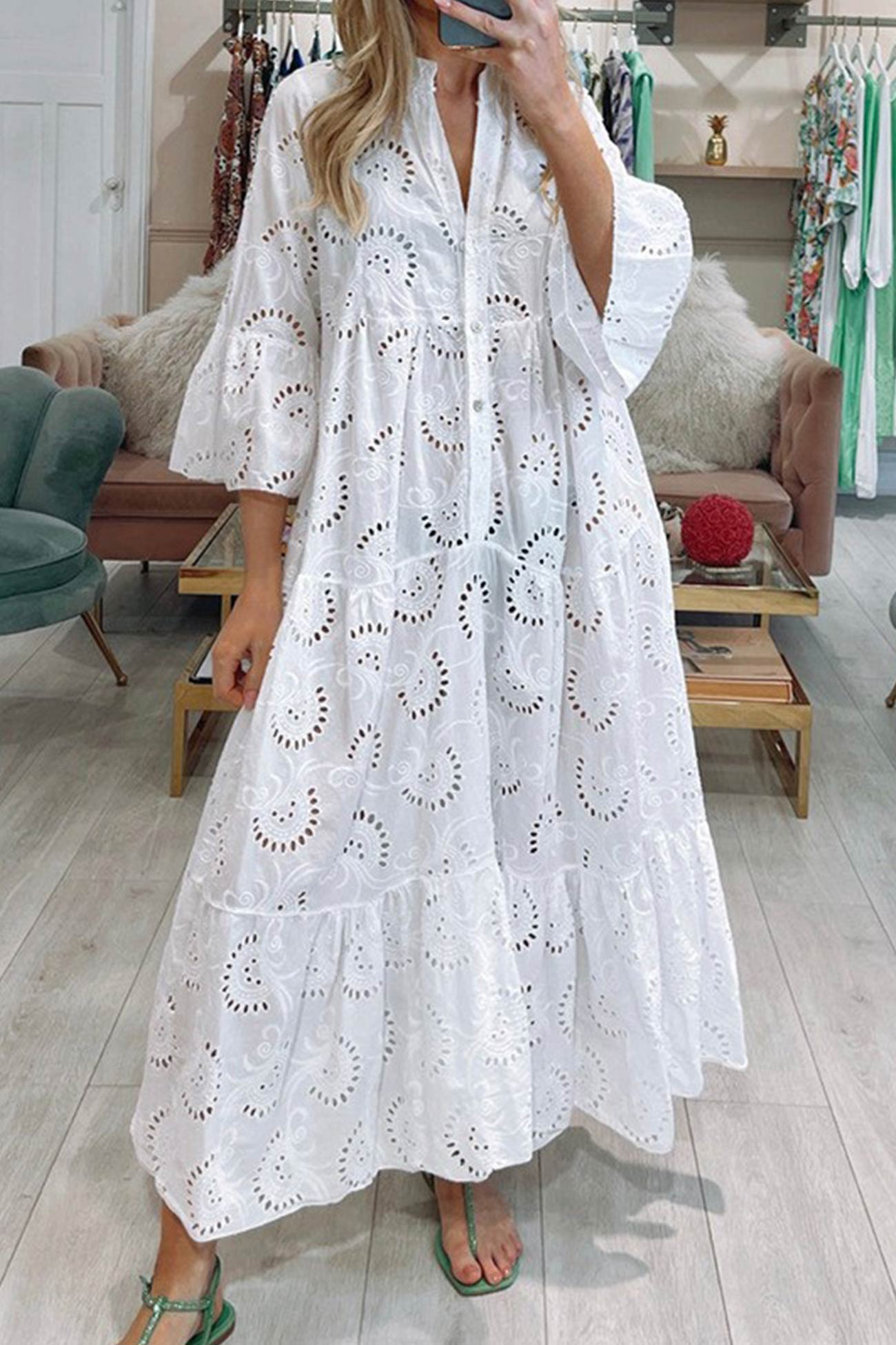 Robe À Bloc De Couleur Col En V Nœud Devant Sans Manches