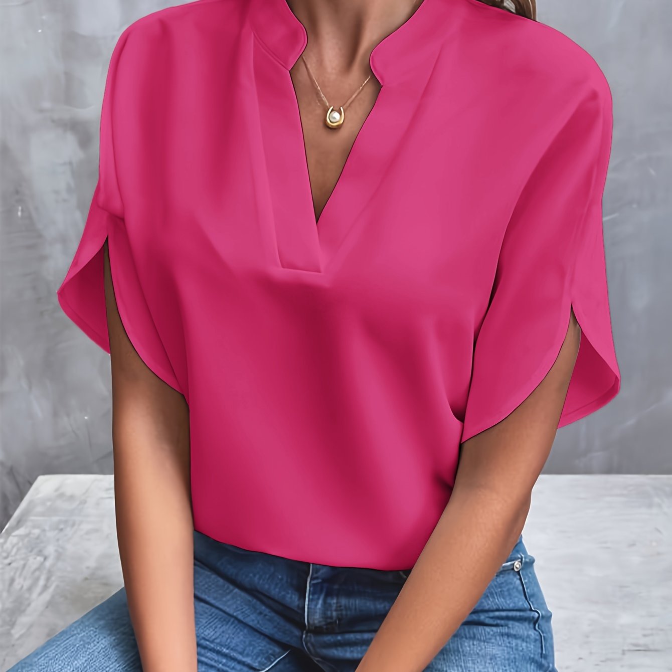 Kiana™ - Solid Color V-Neck Blouse