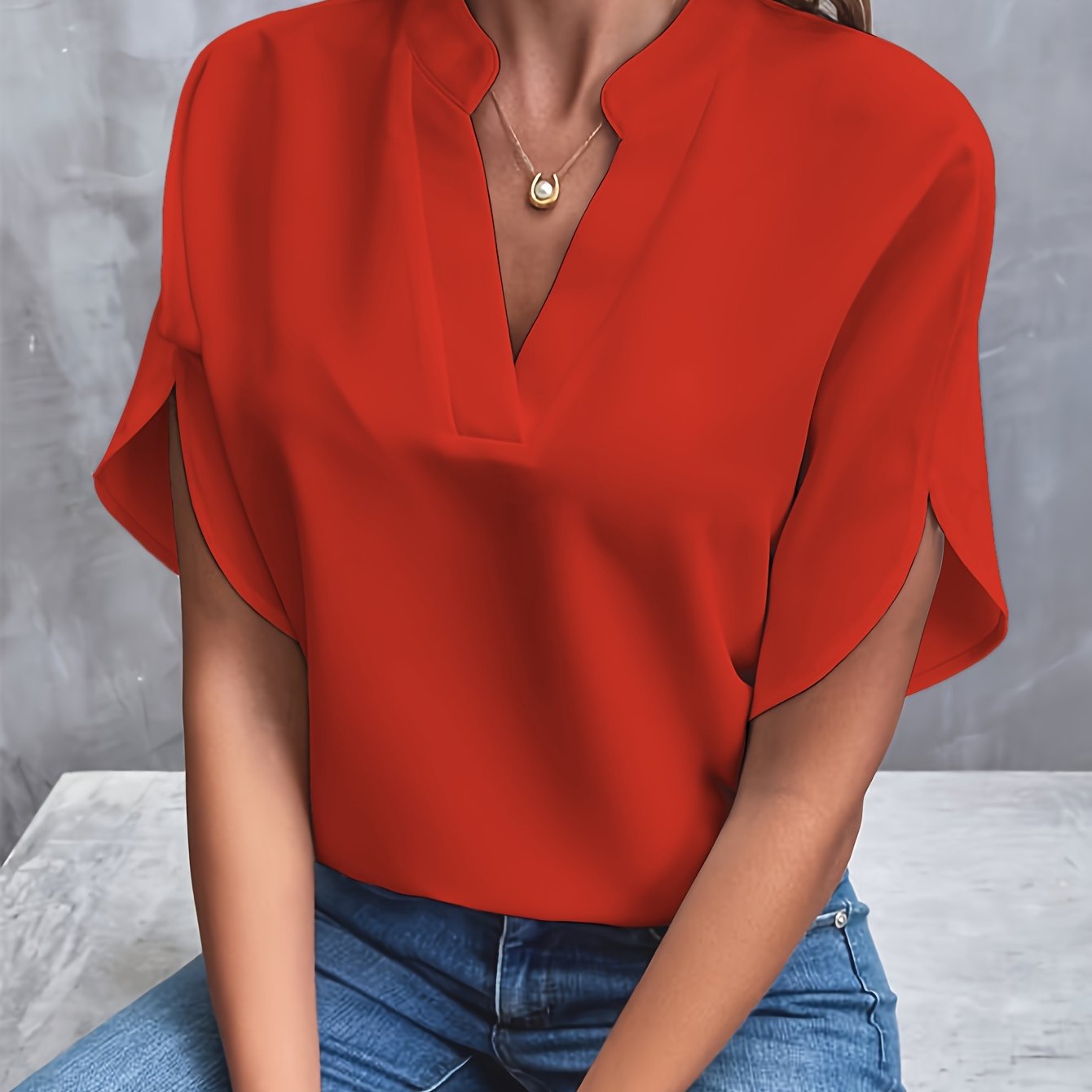 Kiana™ - Solid Color V-Neck Blouse