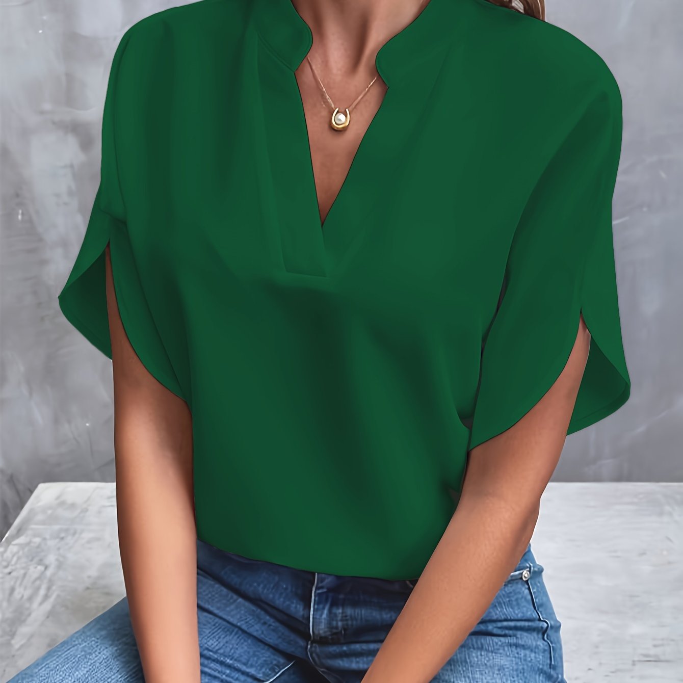 Kiana™ - Solid Color V-Neck Blouse
