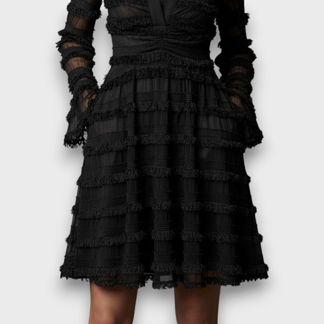 Hyacinthe - Elegant Midi Dress with Sheer Fringe