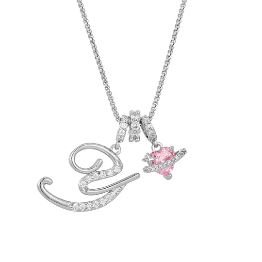 Carmelle - Initial Necklace with Sparkling Pink Heart
