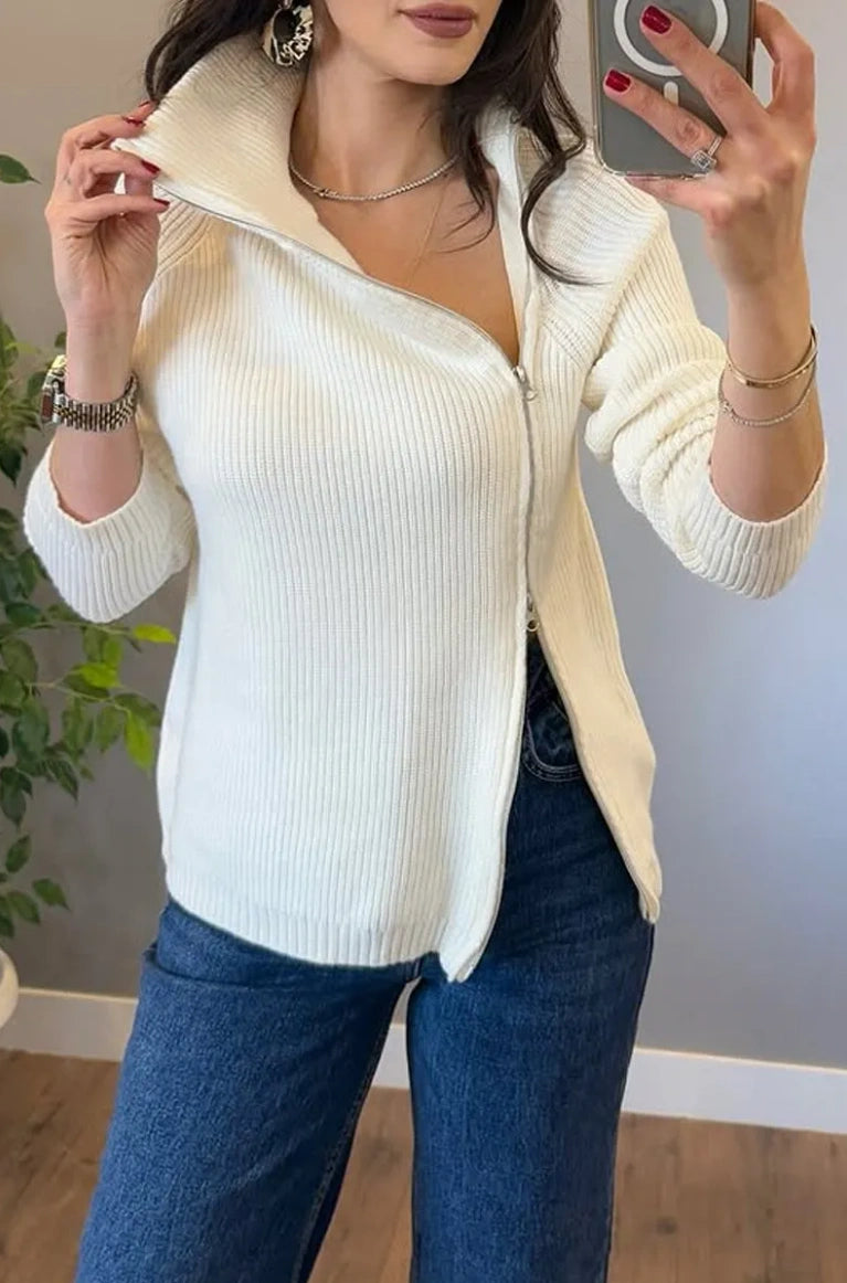 Lucienne - Asymmetrical Double Zip Knit Sweater