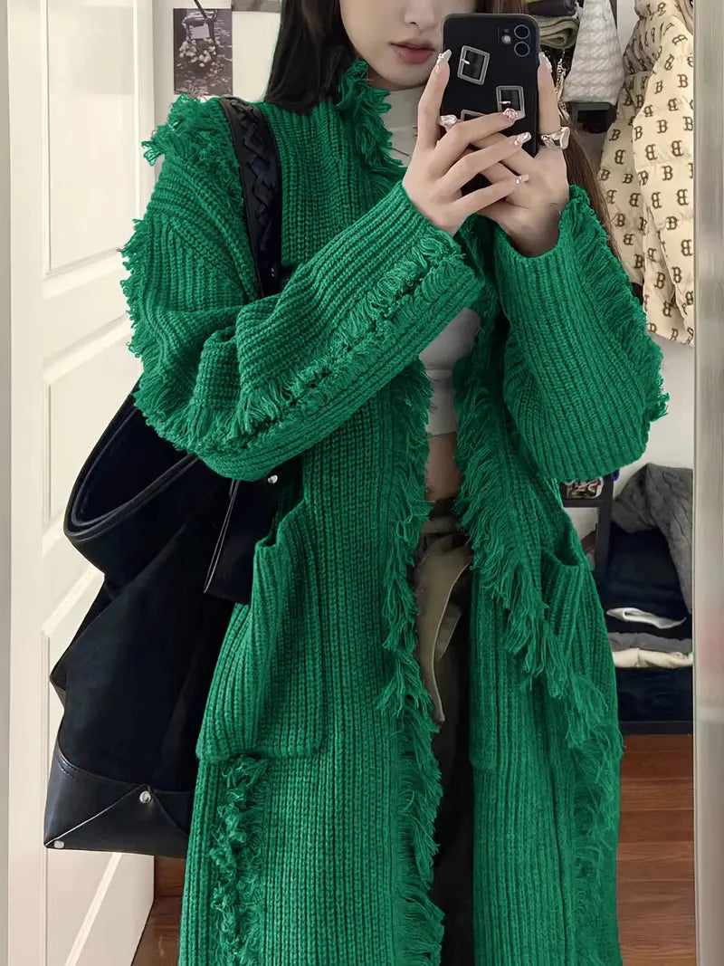Reine - Cardigan Long à Franges – Style Décontracté et Tendance