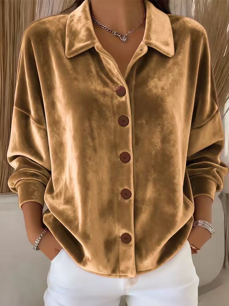 Navyne - Elegant Velvet Button-Down Blouse