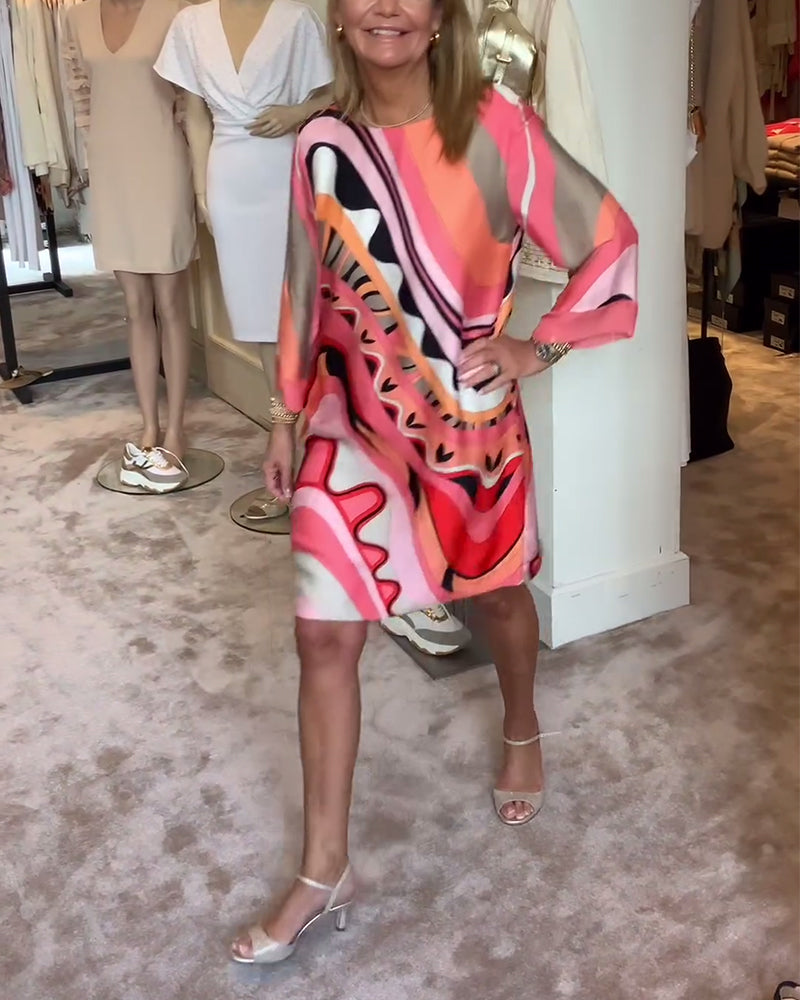 Katherine - Robe midi imprimée à col rond et tendance