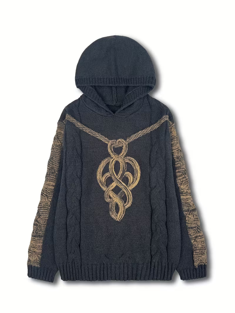 Helmira - Knitted Hooded Sweater with Braided Pattern
