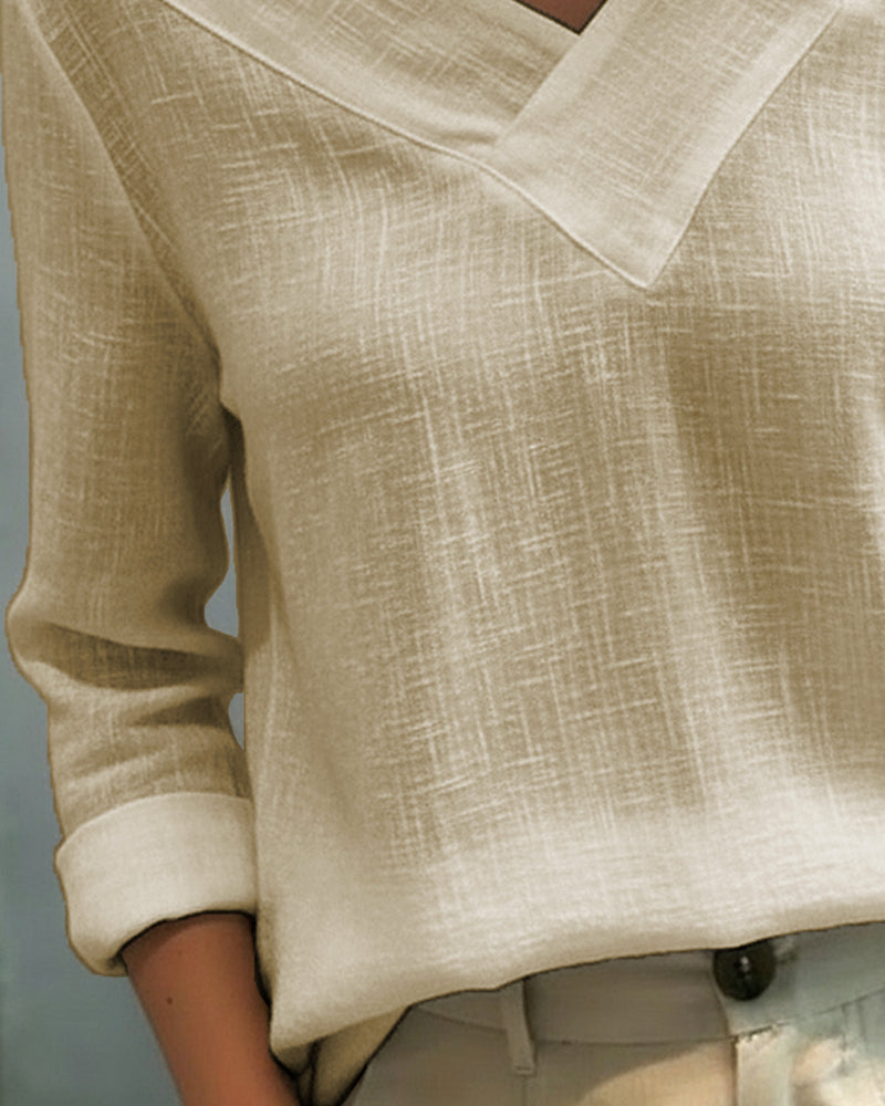 Melyra - Elegant V-Neck Top with Asymmetrical Neckline