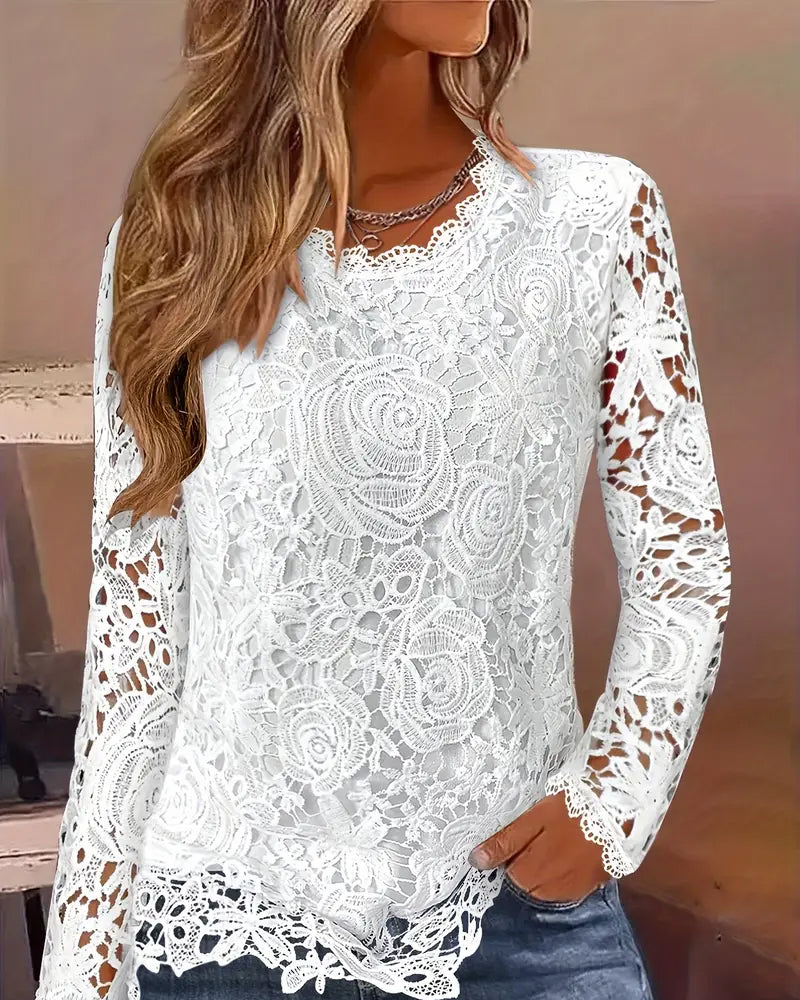 Queliravora - Basic Long Sleeve Lace Top