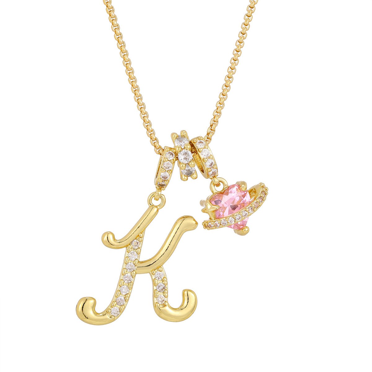 Carmelle - Initial Necklace with Sparkling Pink Heart