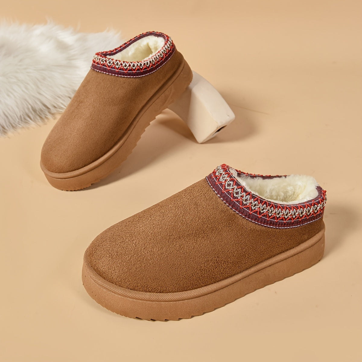 Selviane - Ethnic Slip-On Boots with Faux Fur Lining