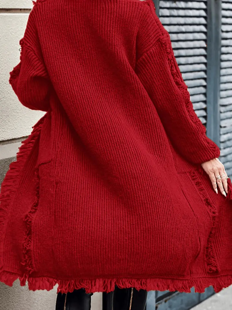 Reine - Cardigan Long à Franges – Style Décontracté et Tendance