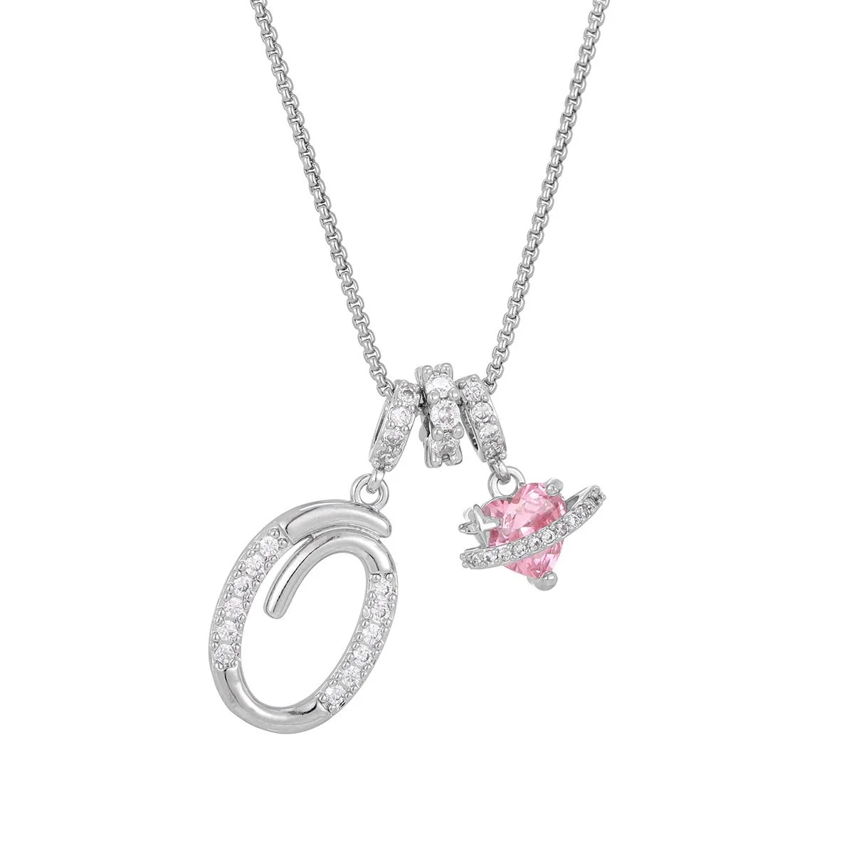 Carmelle - Initial Necklace with Sparkling Pink Heart