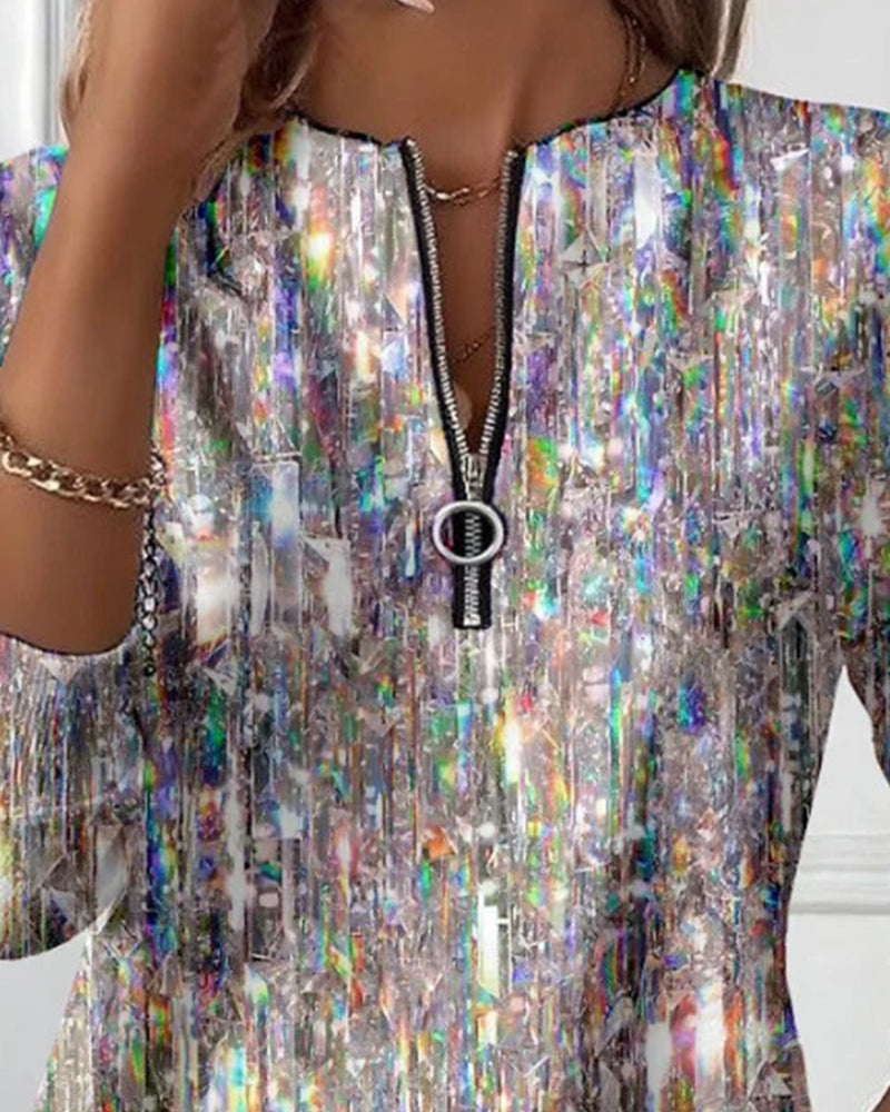 Elisavara - Printed Sweatshirt with Half Zip