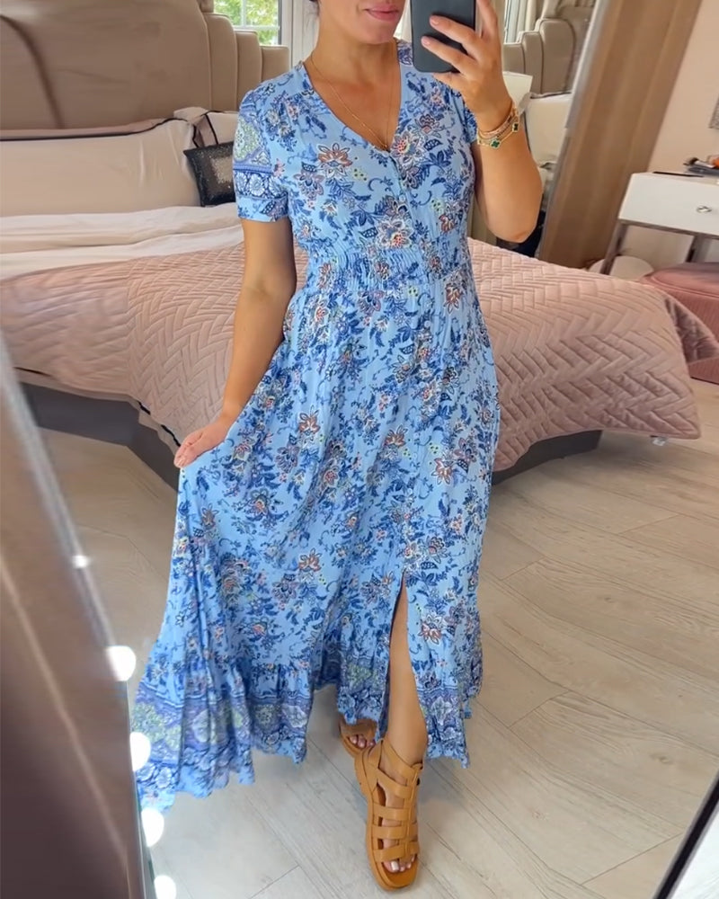Denise - Robe Maxi à Imprimé Floral et Décolleté en V