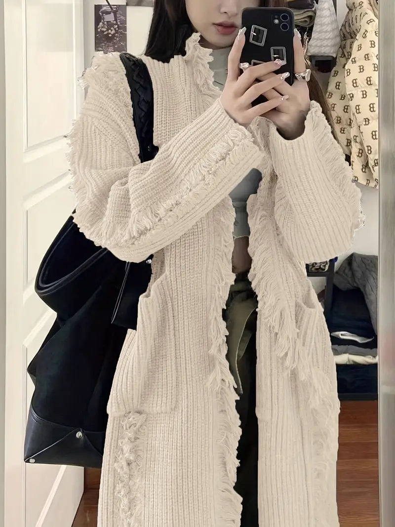 Reine - Cardigan Long à Franges – Style Décontracté et Tendance