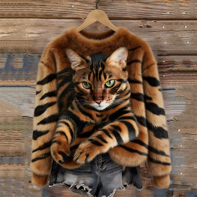 Lunavessine - Sweat En Peluche Douillet À Motif Tigre Et Chat Tigré
