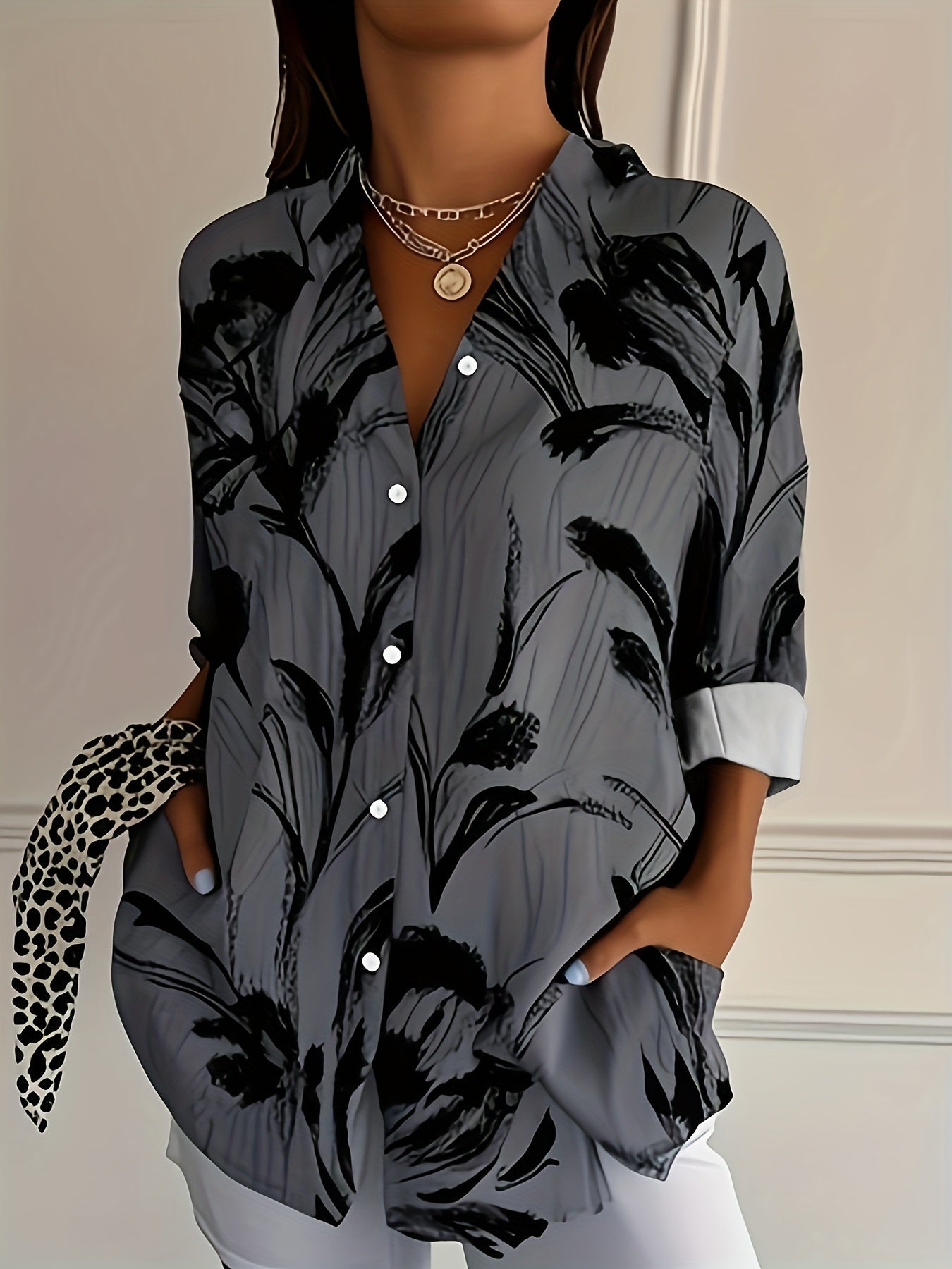 Selavynne - Floral Print Long Sleeve Shirt