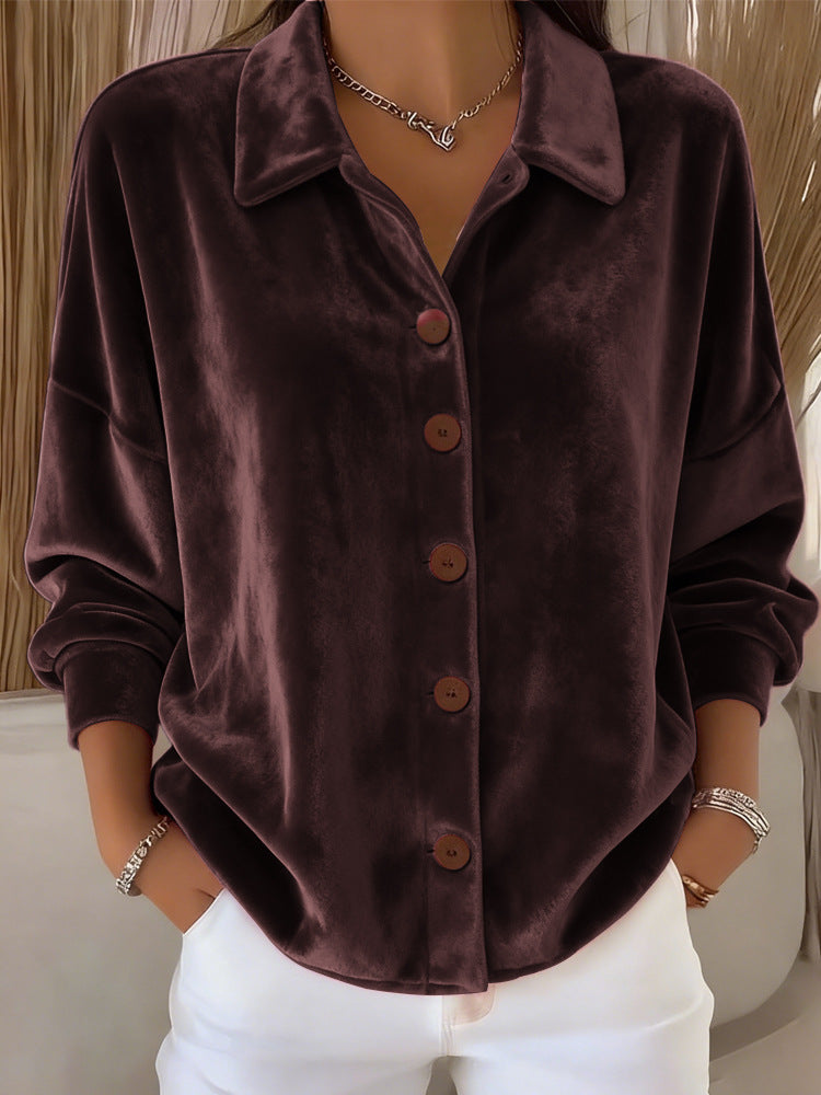 Navyne - Elegant Velvet Button-Down Blouse