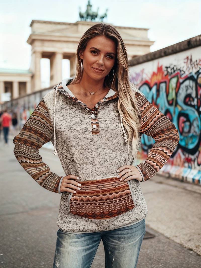 Rhosavelline - Vintage Buttoned Hooded Top