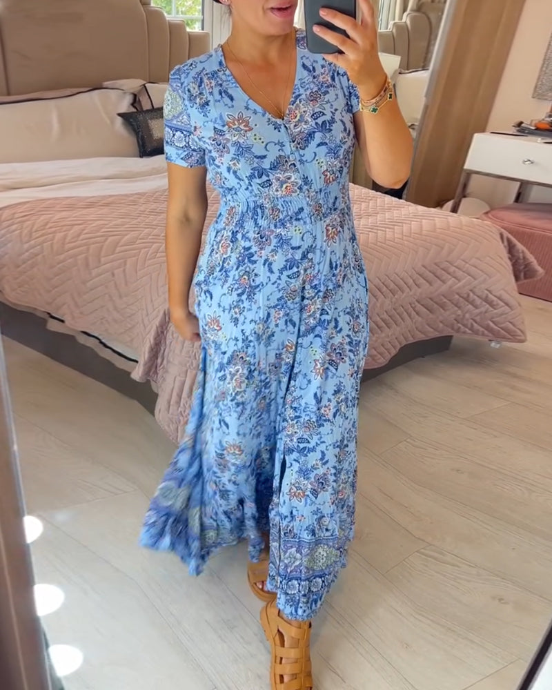 Denise - Robe Maxi à Imprimé Floral et Décolleté en V