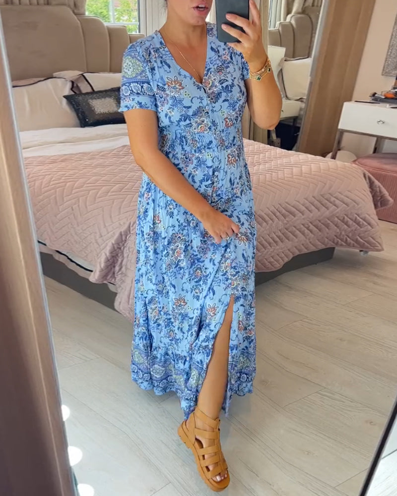Denise - Robe Maxi à Imprimé Floral et Décolleté en V
