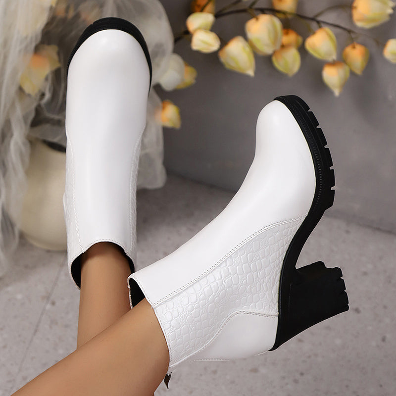 Belyssa - Elegant Genuine Leather Chunky Heel Ankle Boots