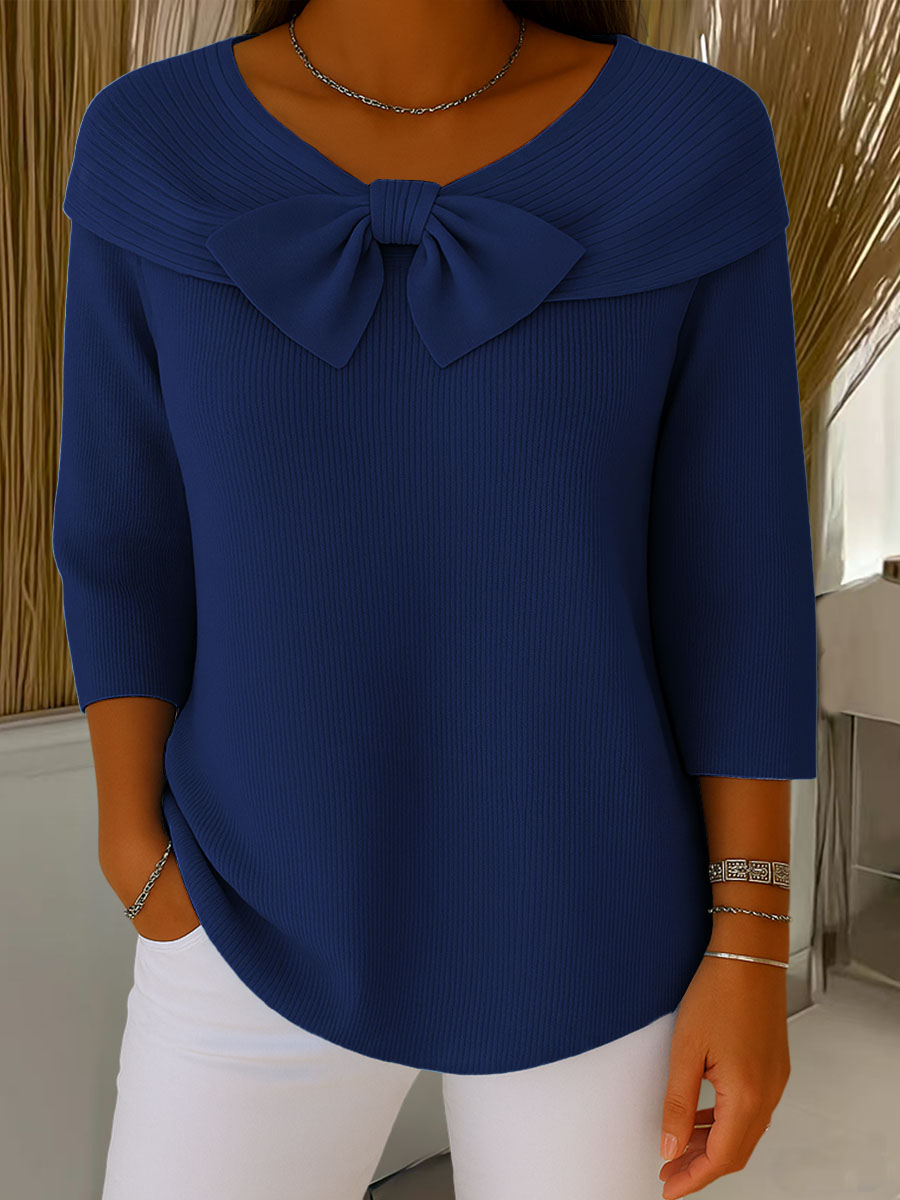 Thaloria - Pull femme col rond avec nœud décoratif