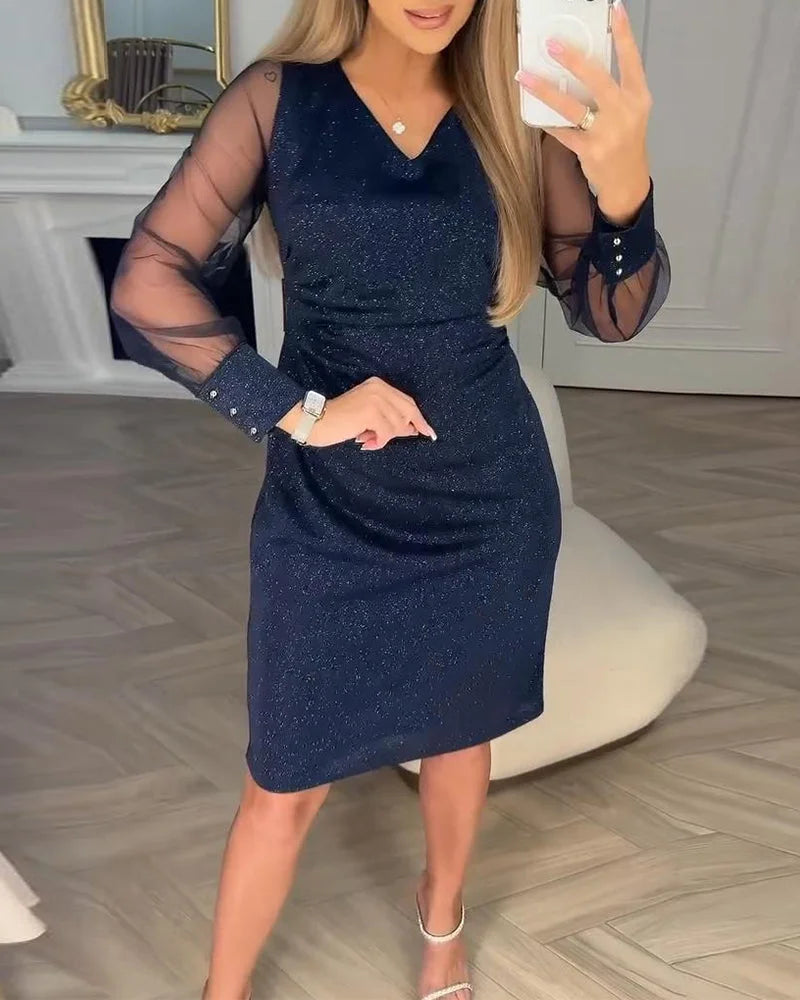 Cyenoria - Chic midi dress Lumière et Patchwork