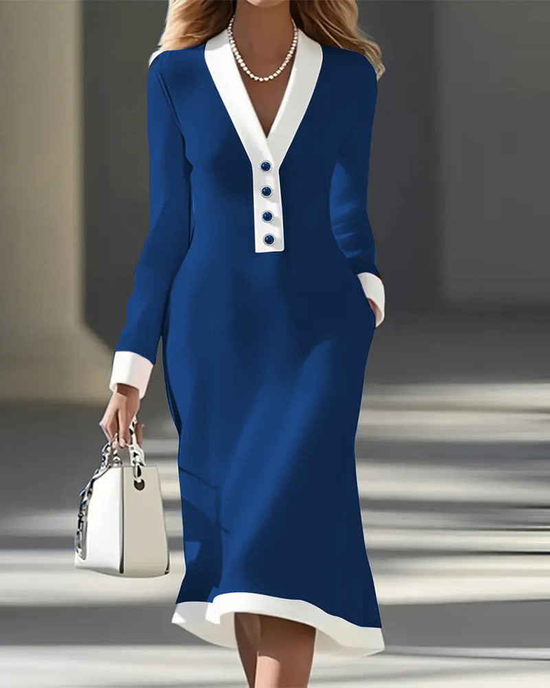 Brenyla - Elegant Midi Dress with Contrasting Collar