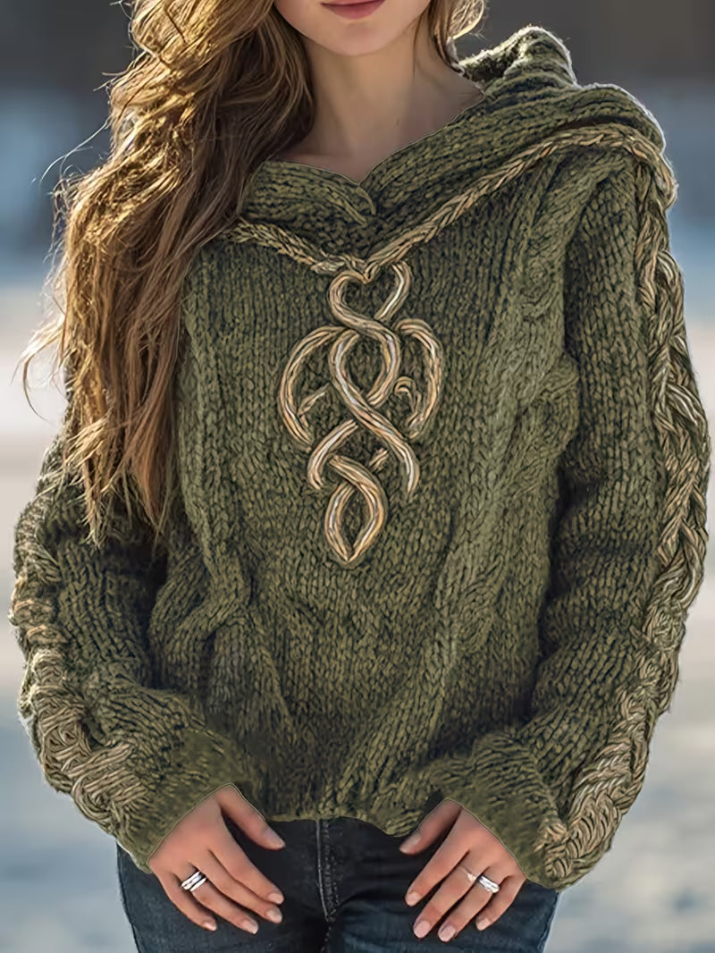 Helmira - Knitted Hooded Sweater with Braided Pattern