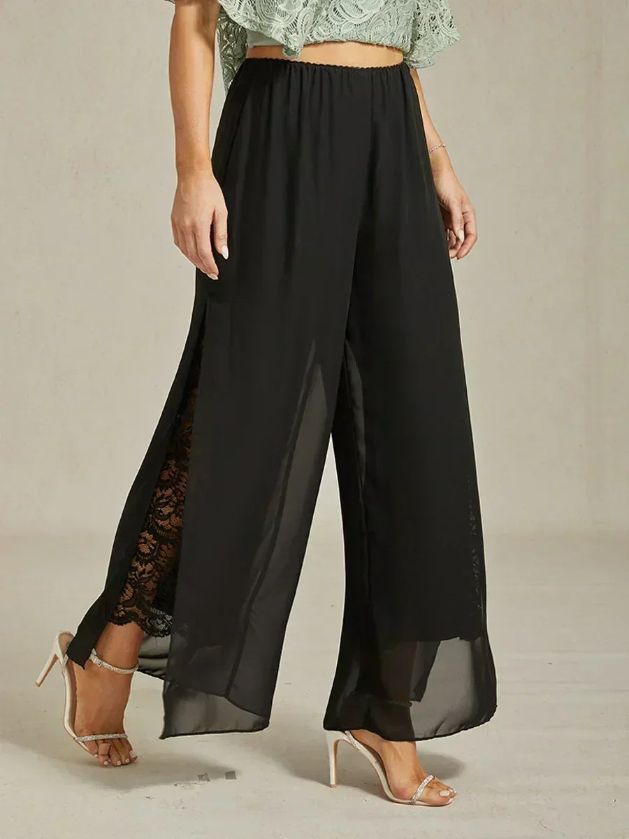 Marilivra - Straight Leg Trousers with Slit in Chiffon