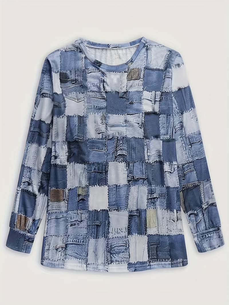 Pryselavine - Long Sleeve Checkered Pattern Casual Comfort Top