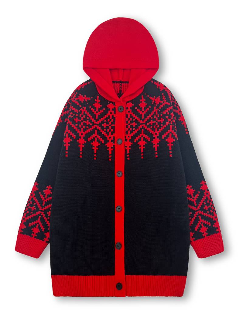 Isaralisse - Oversized Winter Patterned Fabric Coat