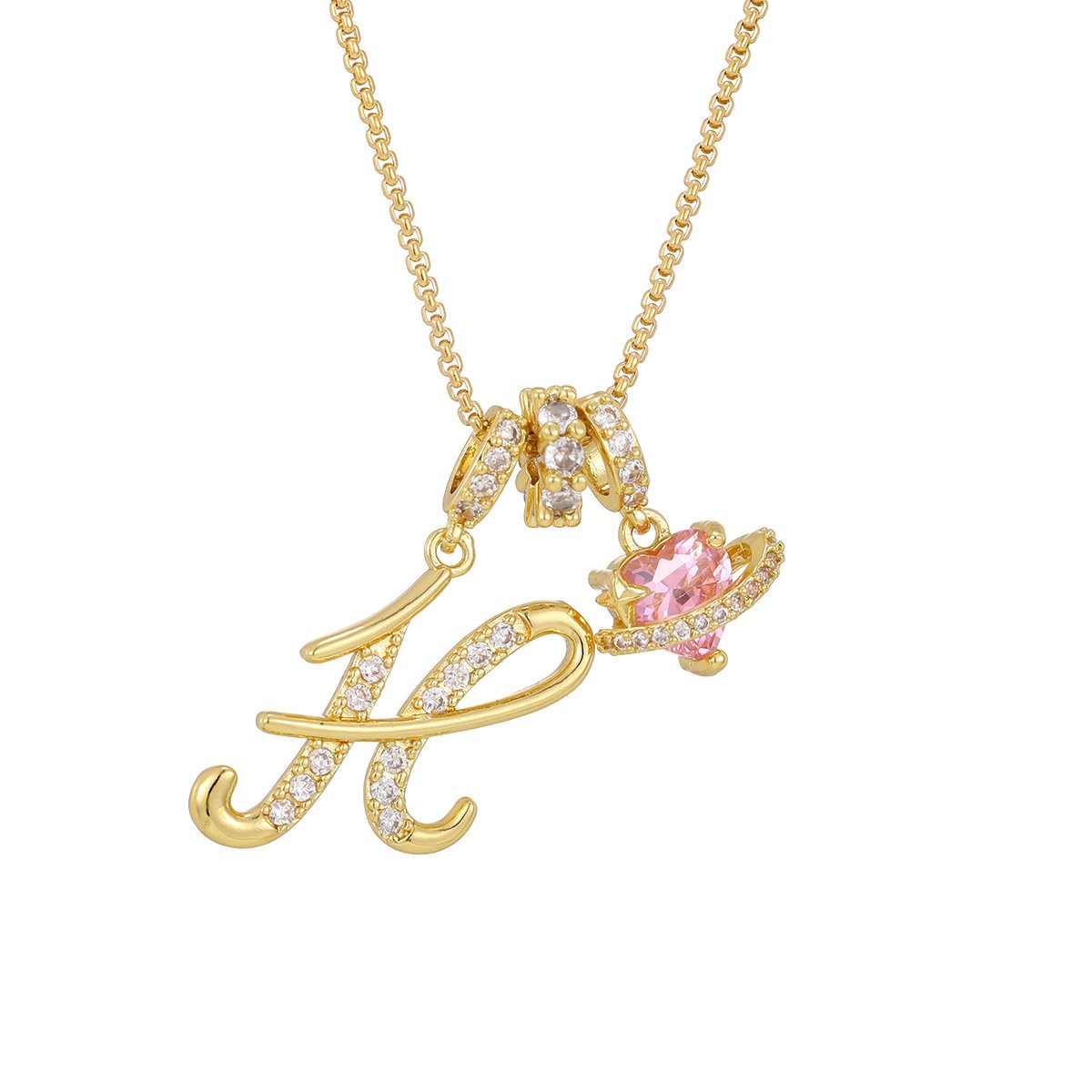 Carmelle - Initial Necklace with Sparkling Pink Heart