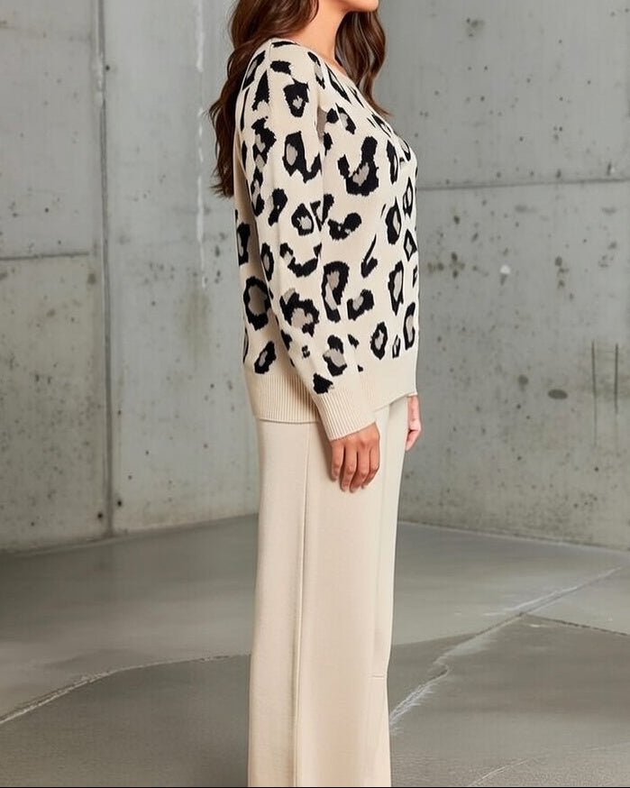 Joretta - Elegant Leopard Print Knit Set