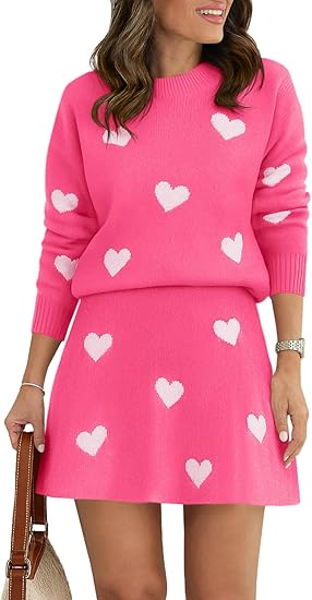 Helissura - Women's Heart Pattern Skirt and Sweater Set