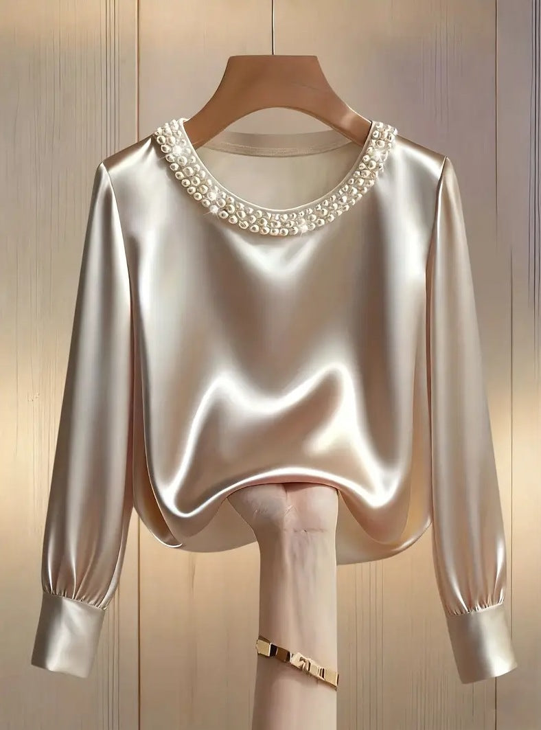 Neralivora - Beaded Satin Top with Jewel Collar