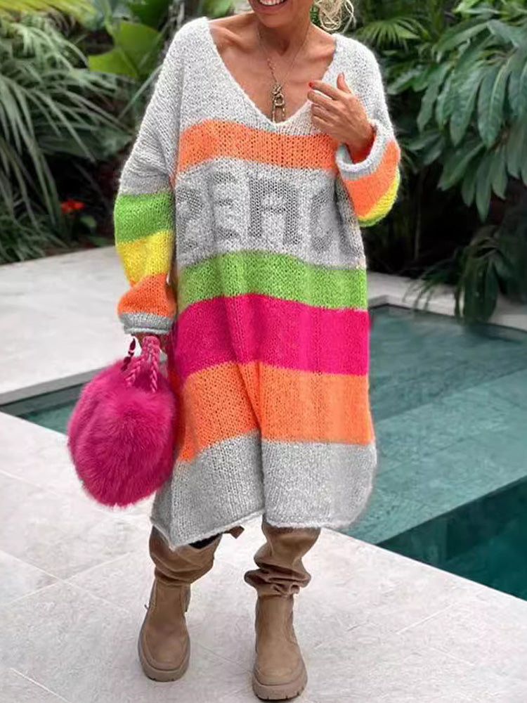 Elviana - Color Block Cashmere Sweater Dress