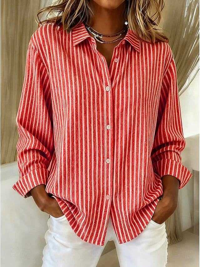 Kalessa - Casual Striped Long Sleeve Blouse