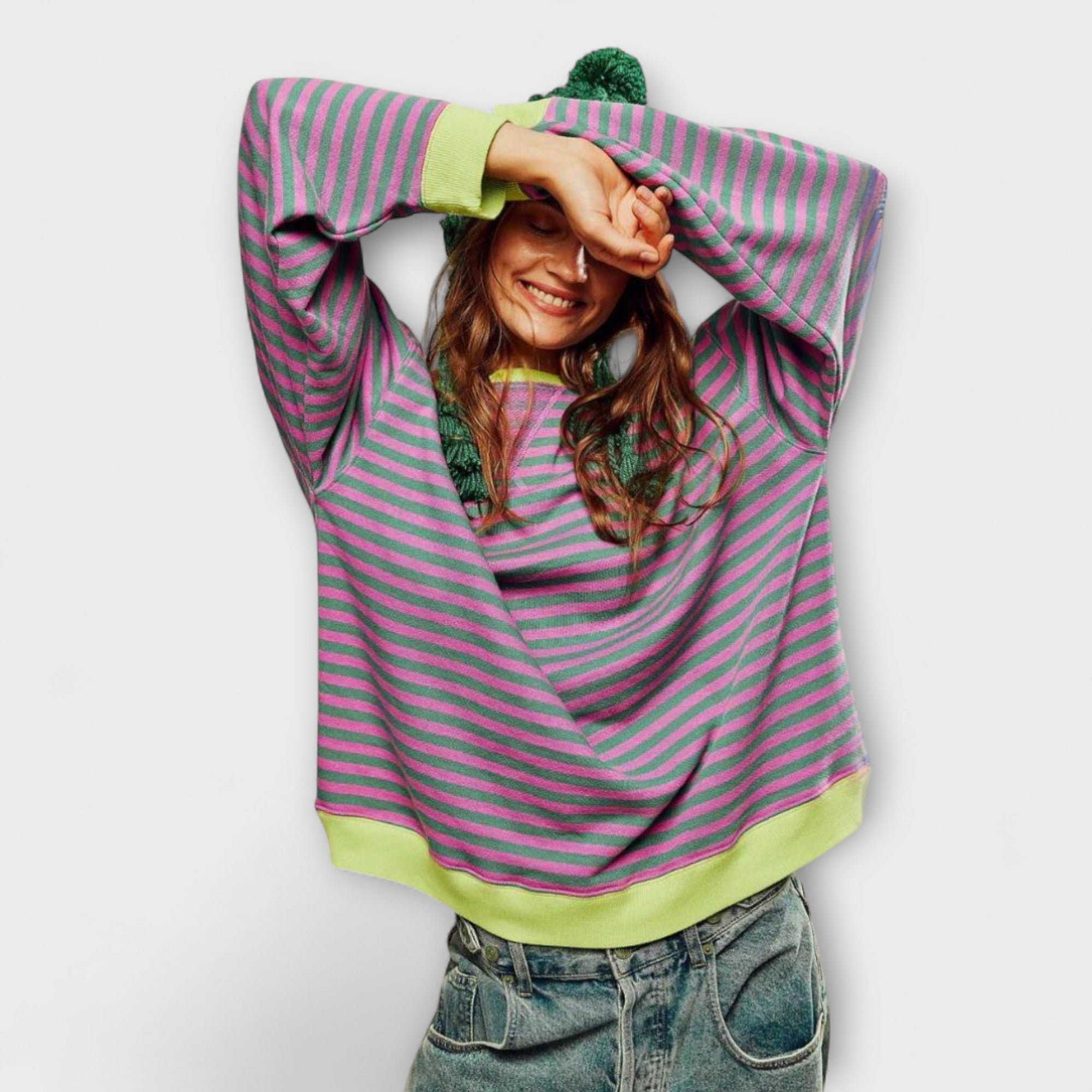 Janelisse - Pull Rayé Décontracté en Maille Douce