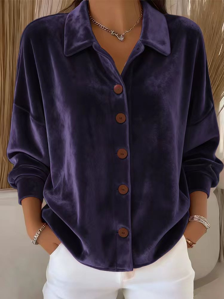 Navyne - Elegant Velvet Button-Down Blouse