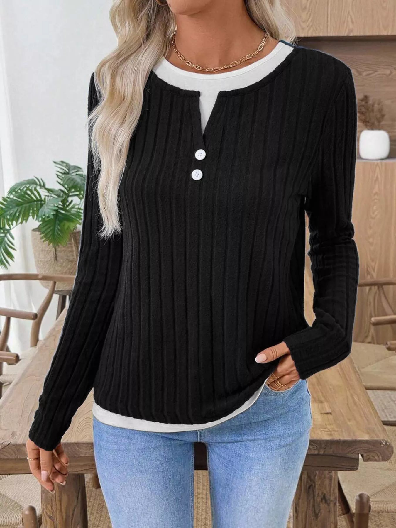 Kalivianne - Long Sleeve Ribbed Winter T-Shirt