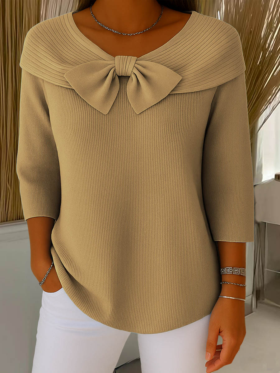 Thaloria - Pull femme col rond avec nœud décoratif
