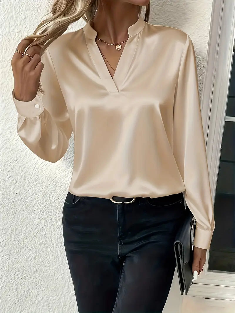 Mariselora - Elegant Satin Blouse with Feminine Draped Collar